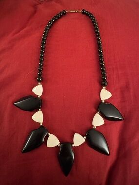 Statement Black and White Geometric Bead Necklace